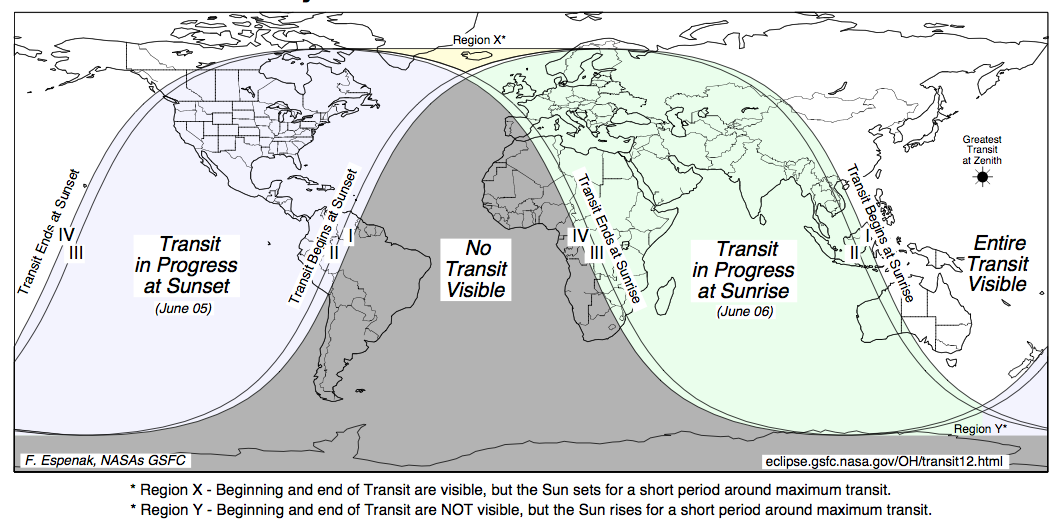 Visibility map for the transit of Venus
