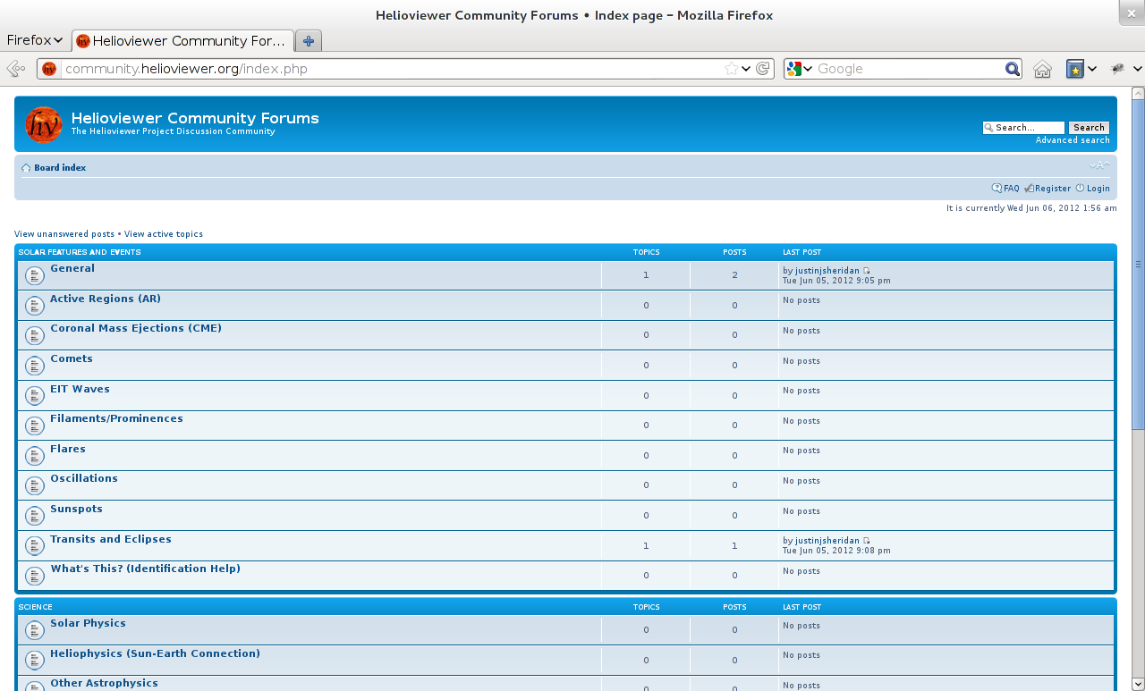 Screenshot of community.helioviewer.org