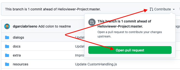 then select contribute, then open pull
request